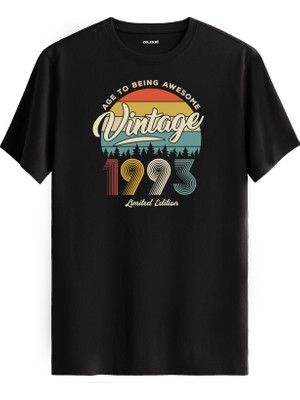 Colermi Vintage Tişört Nostalji 1993 Doğum Tarihli Bisiklet Yaka  Basic Tişört Vintage Tasarım Tişört