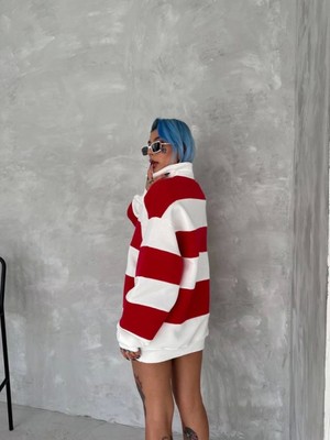 Retro Stilinde Unisex Sweatshirt - Kırmızı