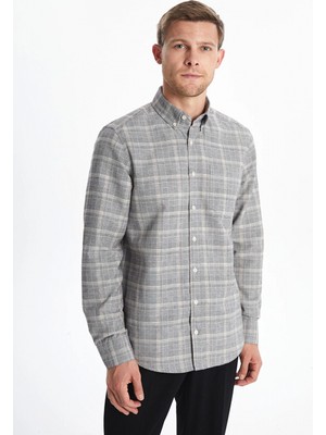 Lcwaıkıkı Classic Gri Regular Fit Uzun Kollu Ekose Gabardin Erkek Gömlek