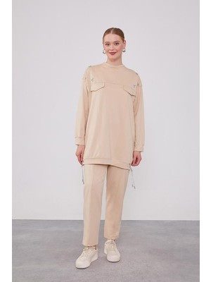 Levidor 140254 Göğüs Kısmı Cep Detaylı Omuz Taş Detaylı Etek Ucu Ip Detay 2'li Spor Takım Qks