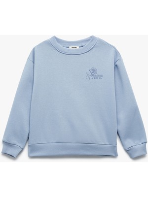 Pamuklu Uzun Kollu Bisiklet Yaka Baskılı Sweatshirt