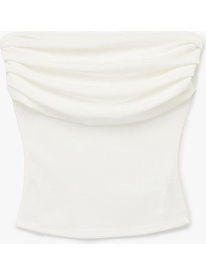 Krep Kumaş Drape Detaylı Straplez Bluz