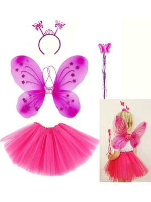 Nessiworld Fuşya Kelebek Kostümü - Fuşya Kelebek Kostüm Aksesuar Seti 4 Parça