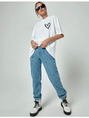 Beyaz Oversize Baskılı Unisex T-Shirt