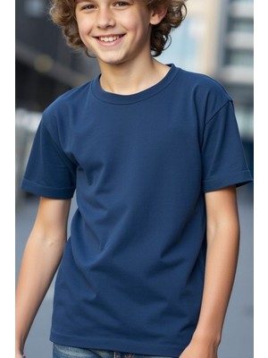 Cloise Lacivert Çocuk T-Shirt %100 Pamuk Kısa Kol Unisex Basic Tarzında