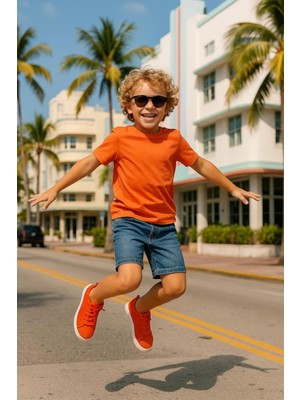 Cloise Oranj Çocuk T-Shirt %100 Pamuk Kısa Kol Unisex Erkek Kız Standart Kalıp Basic