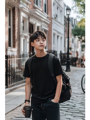 Cloise Siyah Çocuk T-Shirt Unisex Kız Erkke %100 Pamuk Kısa Kol Basic Stil Nefes Alan Kumaş