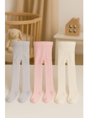 3'lü Kız Bebek & Çocuk Pamuklu Külotlu Çorap Renkli Desenli