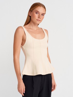 21063 Kalın Askılı Peplum Top-Taş