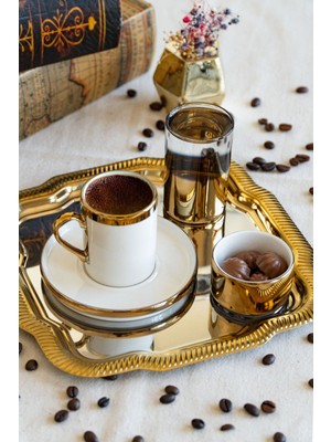 Gözde Altın Yaldız  5 Parça Kahve Fincan Takımı Sunum Seti
