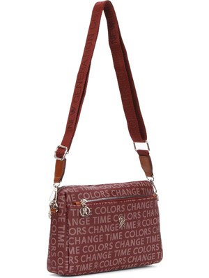  Kadın Desenli Uzun Askılı Omuz Çantası NEWPOLO258 - Bordo