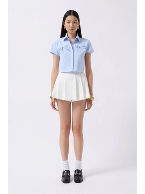 Kurdele Detaylı Crop Gömlek