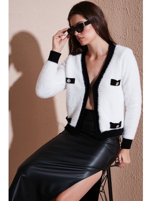 Lela Premium Regular Fit V Yaka Cep Detaylı Yumuşak Dokulu Hırka Bayan Hırka 680HI0048