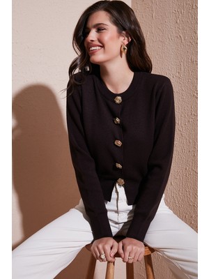 Lela Premium Regular Fit Yuvarlak Yaka Crop Triko Hırka Bayan Hırka 680HI00110