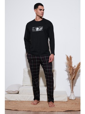 Buratti Ekoseli Pamuklu Regular Fit Yükske Bel Bisiklet Yaka Pijama Takımı Erkek Pijama Takımı 6574000