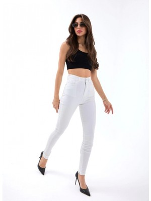 Yüksek Bel Beyaz Pantolon