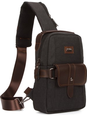 Erkek Kanvas Kumaş Çapraz Bel ve Omuz Çantası NEWPOLO259 - Siyah - Kahve