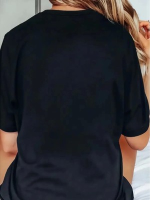 Baskılı Oversize Bisiklet Yaka T-Shirt