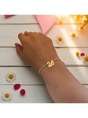 14 Ayar Altın Plakalı Hz Ali Temalı Beyaz Taşlı Kuğu Kuşu Motifli Hediye BILEKLIK-601SEMBOL