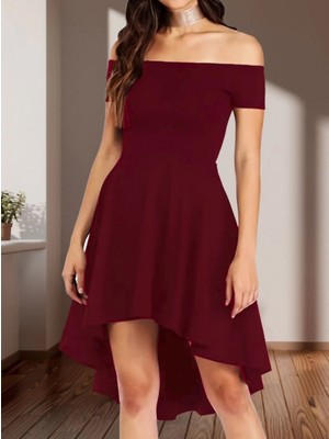 Önü Kısa Arkası Uzun Kadın Krep Elbise