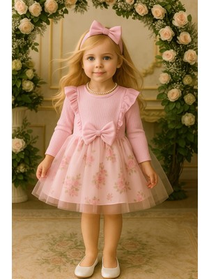 Retro Women Kız Çocuk Tütü Toz Pembe Kırmızı Çiçekli Şık Hediye Prenses Elbise