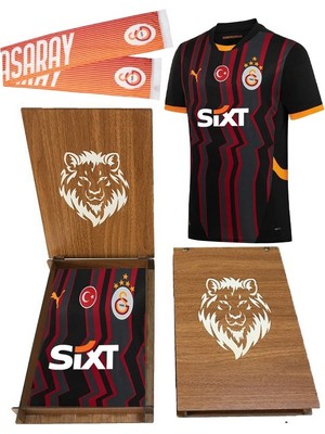 Galatasaray Puma Lisanslı 2024/2025 5 Yıldızlı Alternatif Forma Atkı ve Hediyelik Ahşap Kutulu