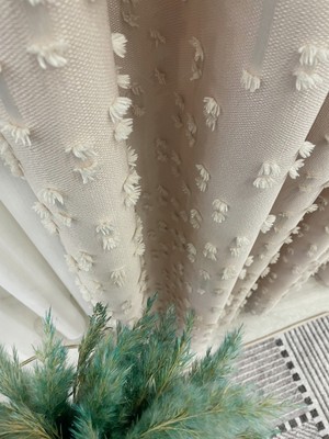 Brillant Bej Rengi Ponponlu Pufy Fon Perde 1/3 Sık Pile