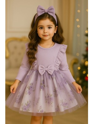 Retro Women Kız Çocuk Tütülü Lila Prenses Elbise