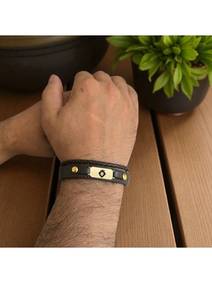 Altın Plakalı 14 Ayar Kral Aslan Temalı Oval Motifli Kahverengi Derili Hediye BILEKLIK-602SEMBOL