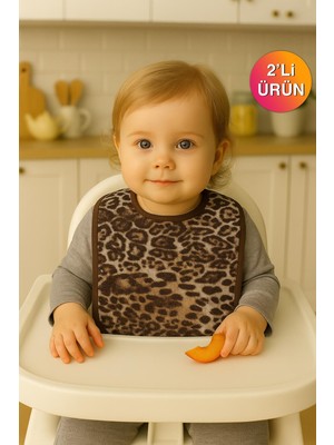 Ender Home Leopar Desen Baskılı 2'li Havlu Bebek Mama Önlüğü 25x30Cm