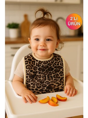 Ender Home Mini Safari 2'li Leopar Desenli Bebek Mama Önlüğü – Sıvı Geçirmez  %100 Pamuk 25x40 Cm