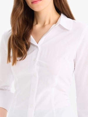 Kol Manşeti Geniş Düğmeli Gömlek -Beyaz