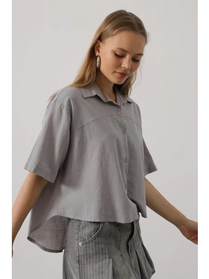 Düşük Kollu Gri Gömlek