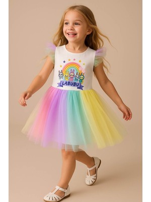 Kız Çocuk Labubu Baskılı Tüllü,yaş Günü.parti Özel Günler Için Elbise 2/6 Yaş