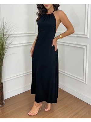 Deridün Yıldız Shoes Kadın Boyundan Askılı Halter Kollu Viskon Elbise