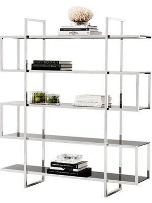 Hitit Dekorasyon Zuzal Paslanmaz Metal Cam Kitaplık