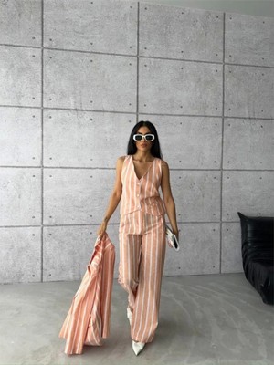 Keten Çizgili Ceket - Turuncu