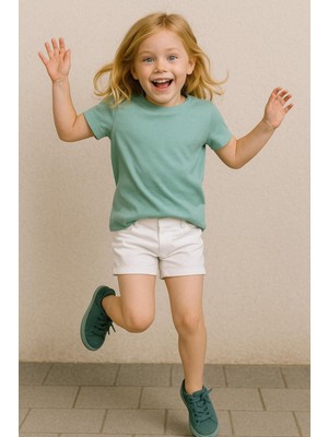 Yosun Yeşili Çocuk T-Shirt Kız Erkek Unisex | %100 Pamuk |