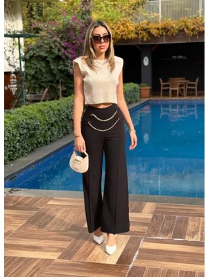 Zincir Detaylı Kadın Krep Pantolon