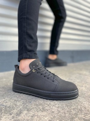 Cool Bağcıklı Keten Erkek Spor Ayakkabı - Siyah