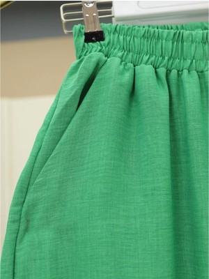 Beli Lastikli Çift Cepli Salaş Pantolon -Yeşil