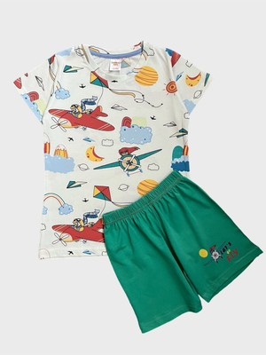 Kız Çocuk %100 Pamuklu Bulut Uçak Uçurtma Kız Desenli Kısa Kollu Şortlu Yazlık Pijama Takımı