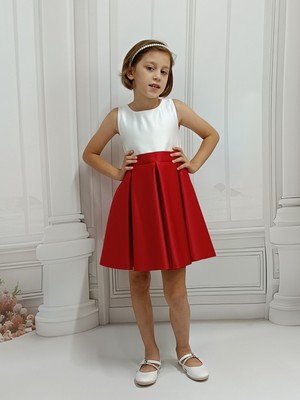 Ada Model Kırmızı Pileli 23 Nisan ,29 Ekim , Mezuniyet Elbise