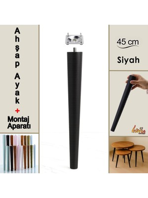 Ahşap Ayak 45 cm Siyah M8 Civatalı Bağlantı Aparatlı Mobilya Tabure Sehpa Masa Destek Ayağı