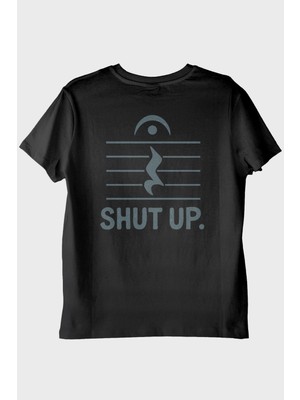 Nuugg Minimalist 'SHUT UP' Müzik Temalı Esprili Siyah Tişört