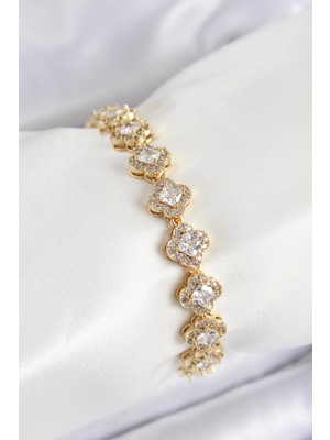 Belle Fusion Pirinç Zirkon Taşlı Yonca Baget Model Gold Renk Vip Seri Kadın Bileklik