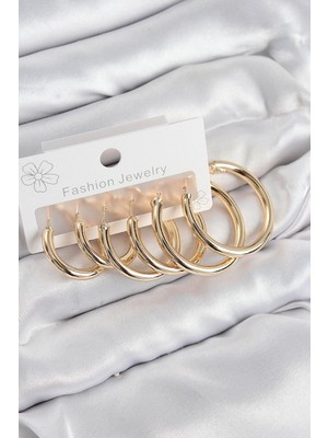 Belle Fusion Pirinç Halka Model Gold Renk Kadın Set Küpe