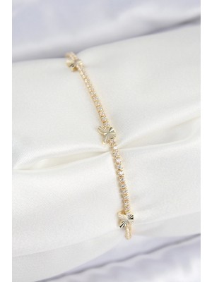 Belle Fusion Pirinç Zirkon Taşlı Kelebek Model Gold Renk Kadın Bilekilk