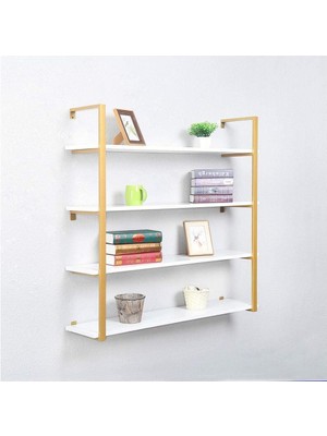 Hitit Dekorasyon Tasnia Gold Metal Ahşap Duvar Rafı 120CM 4 Katlı
