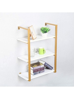 Hitit Dekorasyon Tasnia Gold Metal Ahşap Duvar Rafı 60CM 3 Katlı